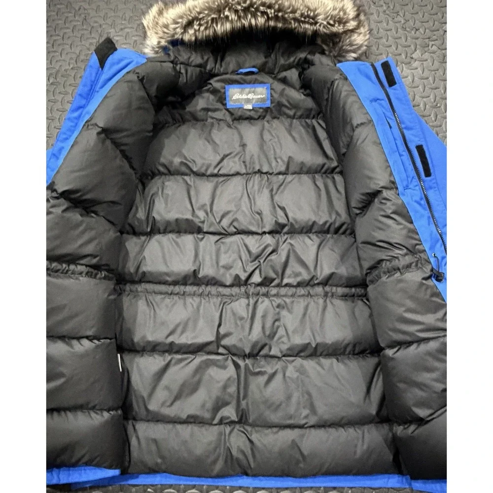 Eddie Bauer Jacket Mens 2XL Tall Blue Parka Down Insulated WeatherEdge Fur Hood